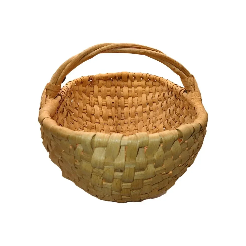 Southern Style Buttocks Basket Woven Twisted Handle Egg Gathering Beige 14x8.5x8
